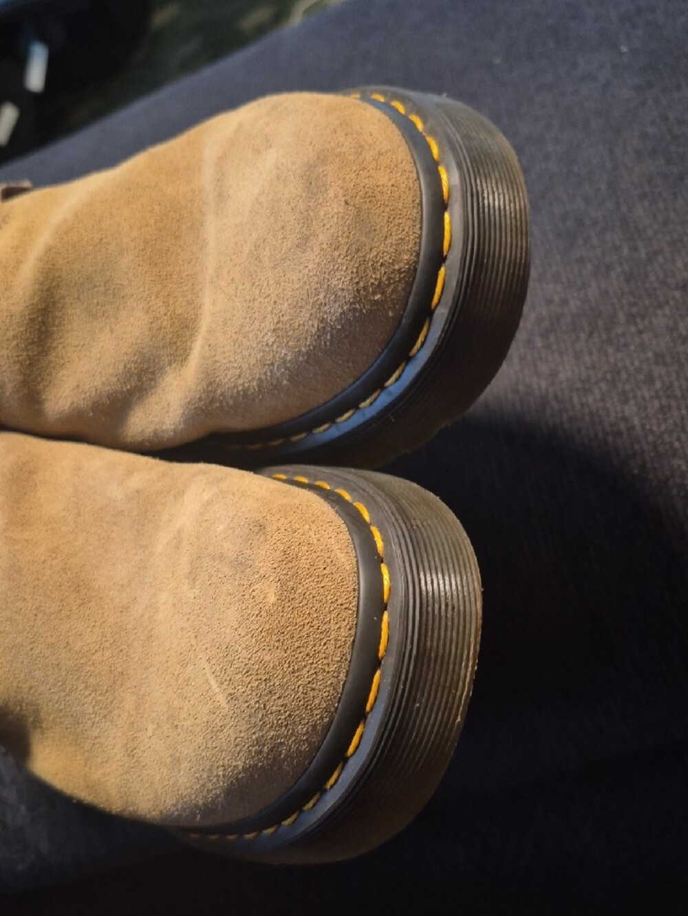 Dr. Martens Tan Suede Slingback Mules with Yellow Stitching - Picture 10 of 15